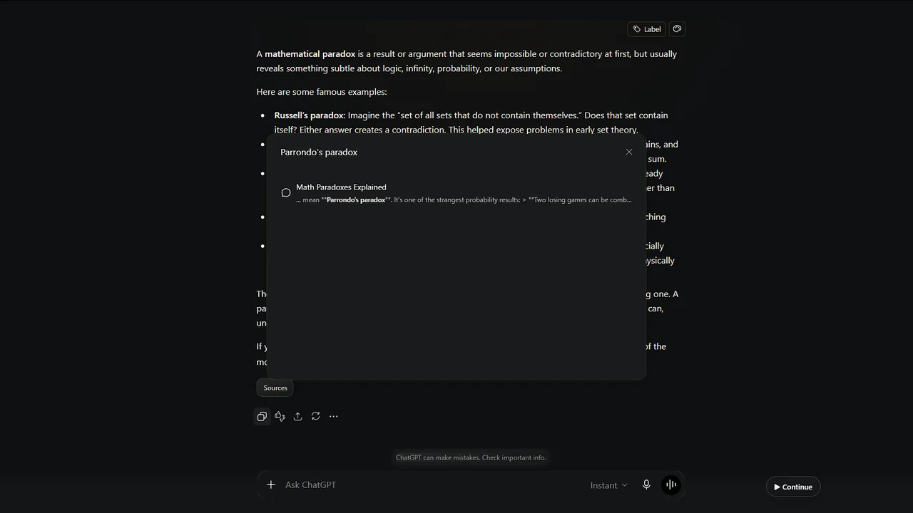 ChatGPT search showing a matching conversation from history