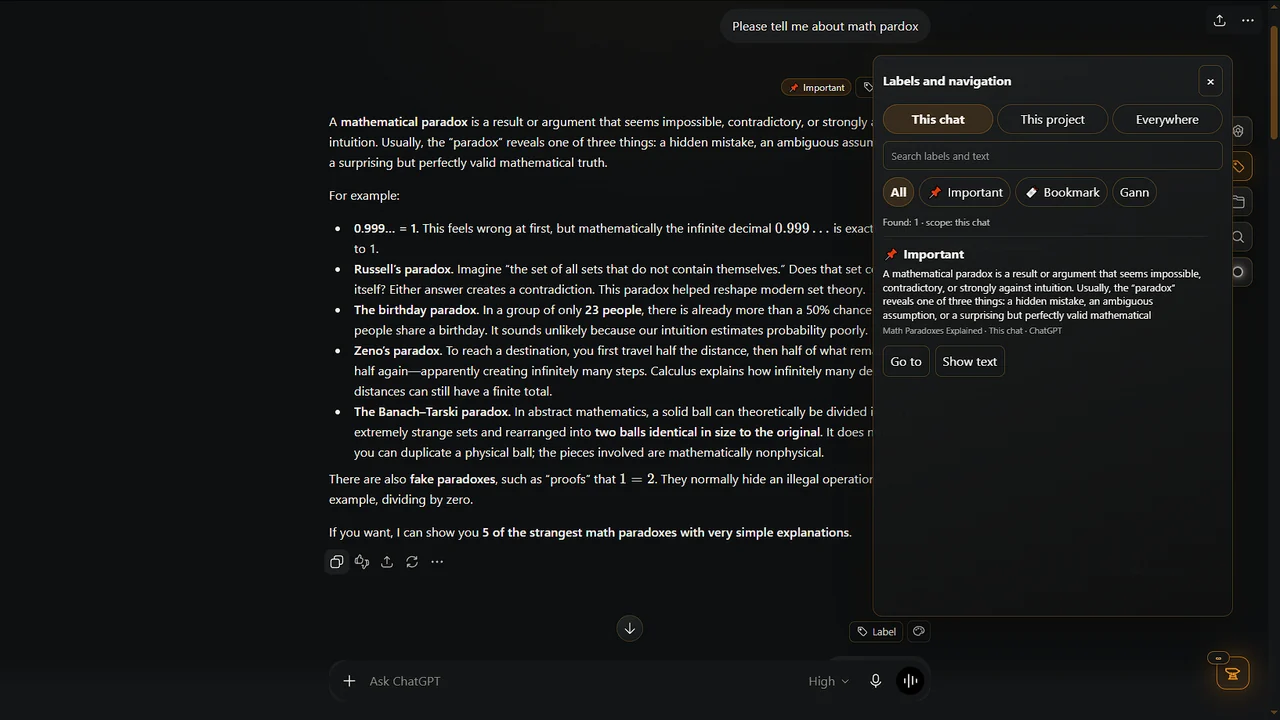 ContinuForge labels and navigation panel with label search