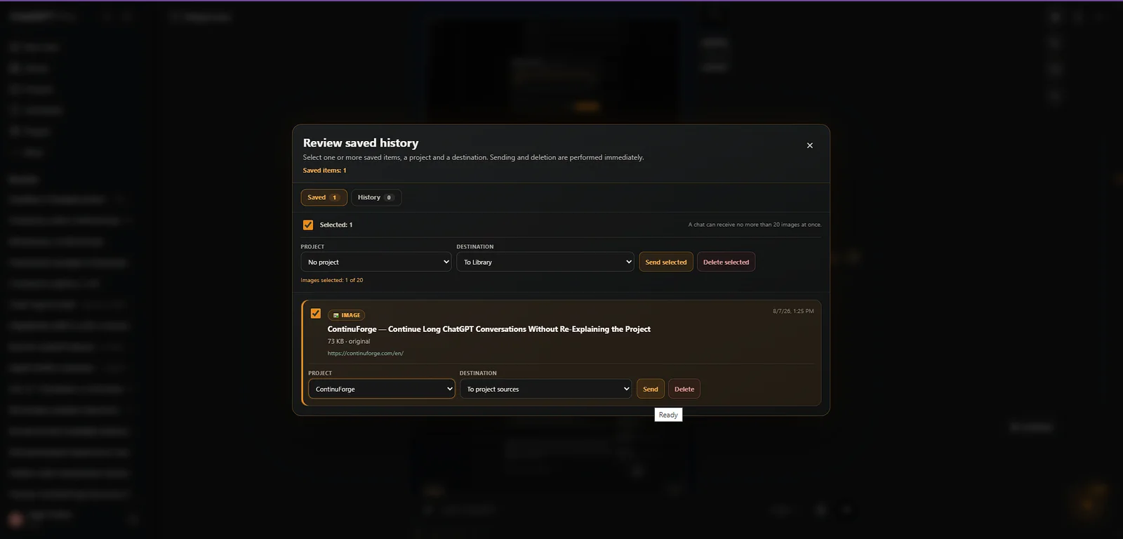 Review Memory panel in ContinuForge